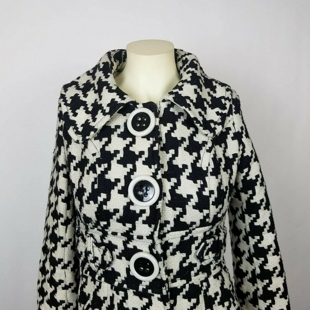 XOXO Womens Coat Houndstooth Black Size S - Picture 3 of 8